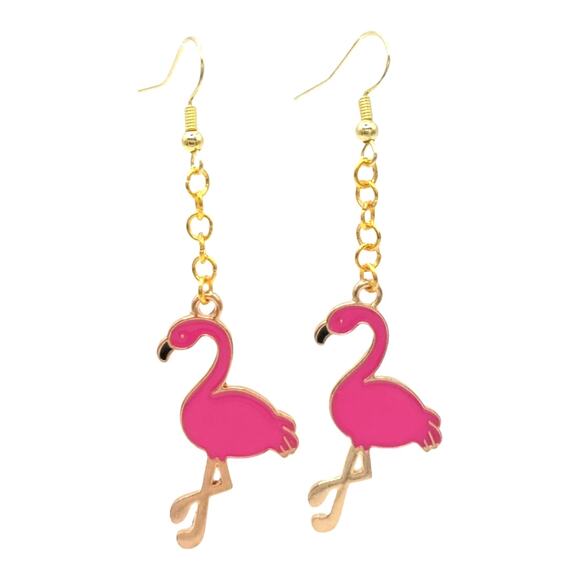 Pink Flamingo Dangle Earrings – Tropical Summer Jewelry - Picture 1 of 3